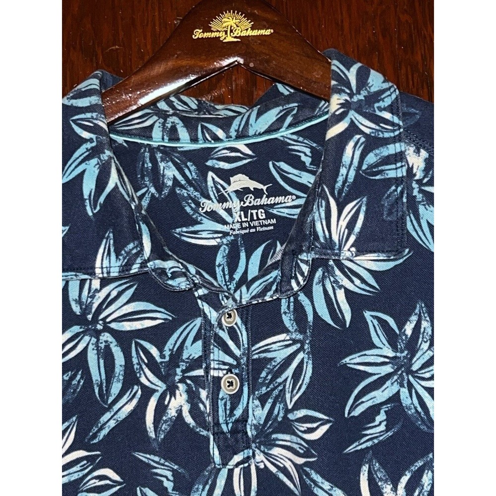TOMMY BAHAMA SHIRT FLORAL COTTON MESH SHORT SLEEVE POLO BLUE EXTRA LARGE XL